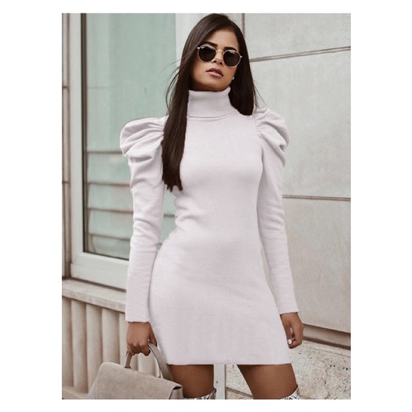 HP✨NEW White Puff SleeveTurtleneck Sweater Dress - Picture 3 of 7